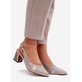 Ženske kožne sandale na stupu s alatima s visokim nosom Vinceza 66733 Zlato i srebro 1