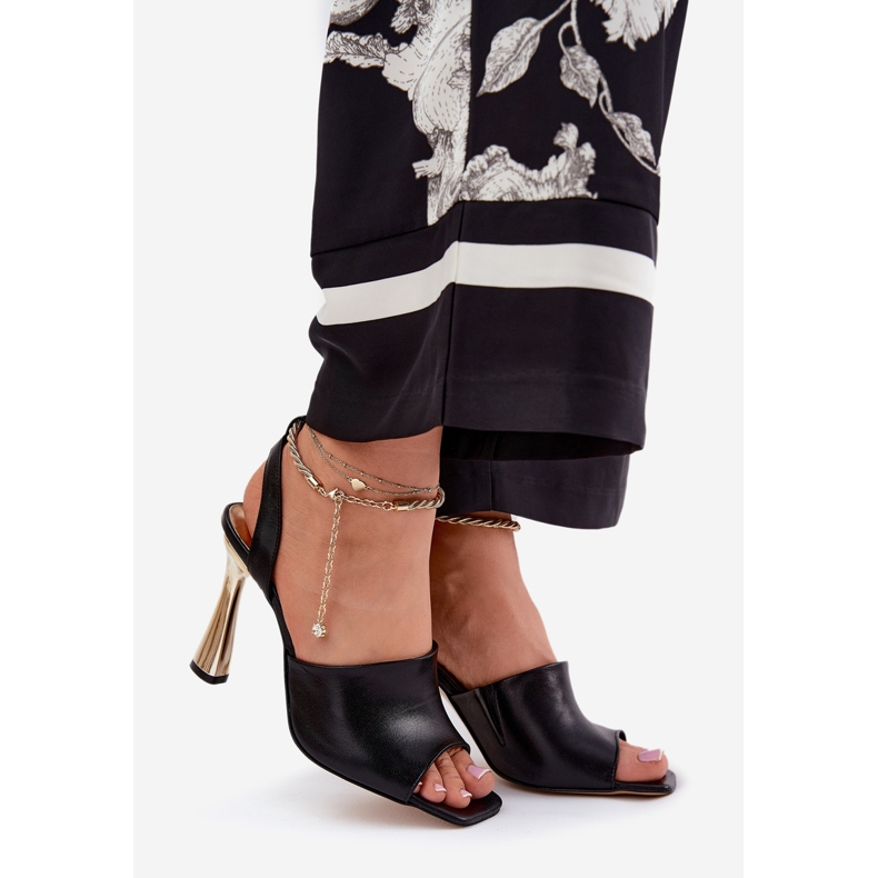 Kožne sandale na visokoj peti s ukrasnom chebello 4440 crnom narukvicom 1