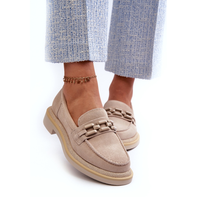 S.Barski Ženske kožne lomace s ravnim petom s ukrasom TW101 Svjetlo bež 2