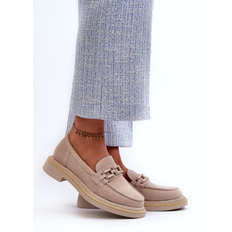 S.Barski Ženske kožne lomace s ravnim petom s ukrasom TW101 Svjetlo bež 1