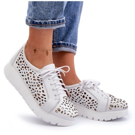 Zazoo 2821 Ženske kožne ažurne cipele bijela 4