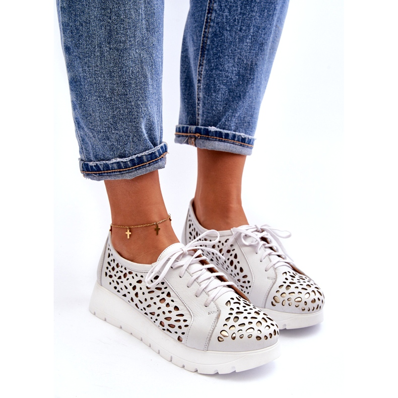 Zazoo 2821 Ženske kožne ažurne cipele bijela 3