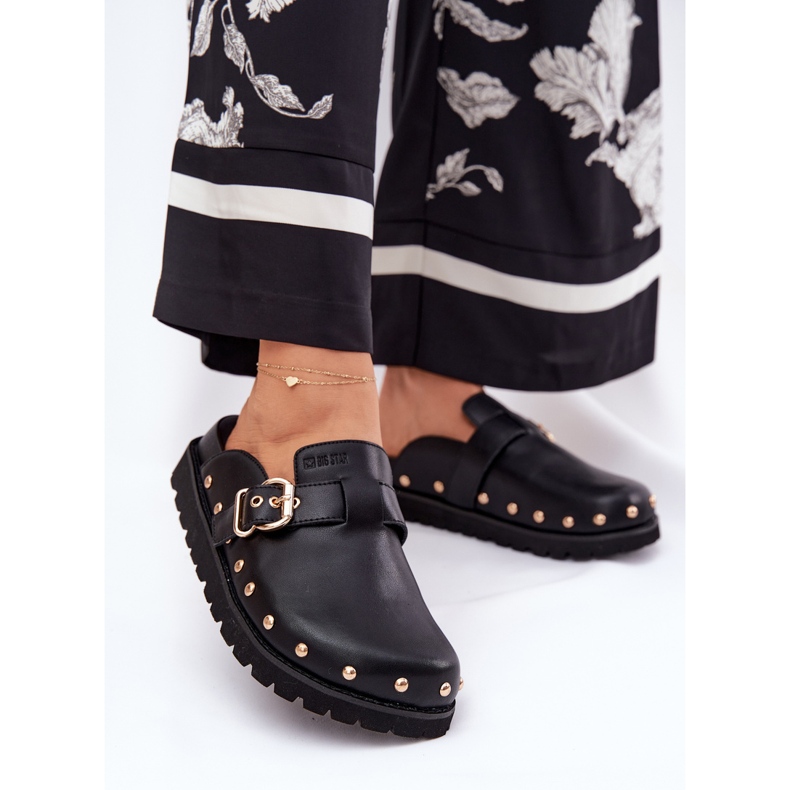 Big Star Kožni okret -FLOPS ženske klompe na velikoj zvijezdi RR274A378 Crna platforma 2