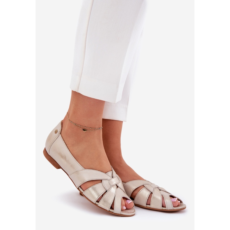 Kožne balerine s golim prstima maciejka 06908-25/001-1 zloty brisani zlatni 1