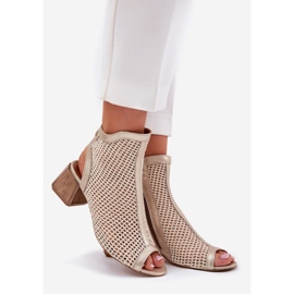 Ženske kožne visoke potpetice s otvorenom Maciejka petom 06899-25 Golden-Beige bež 1