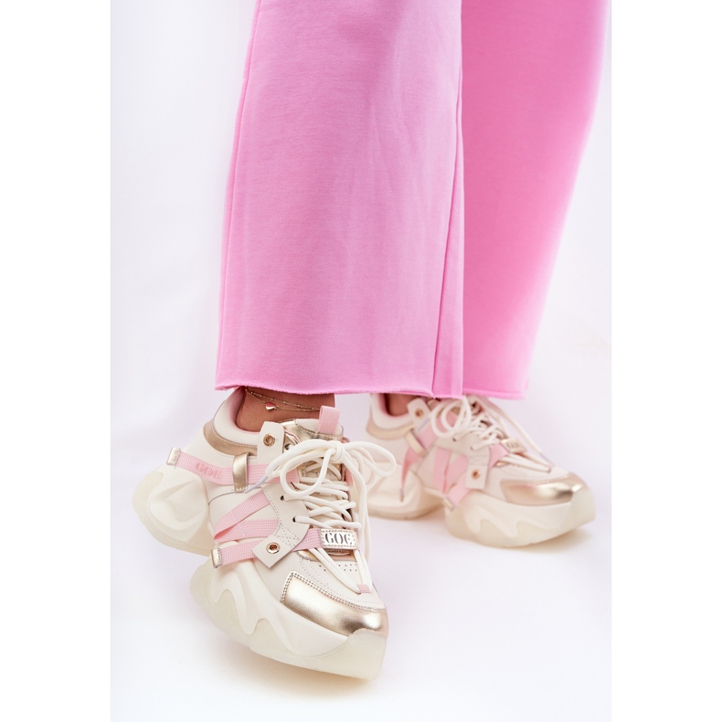 Ženske kožne tenisice na ogromnom potplatu goe rr2n4031 bež 2