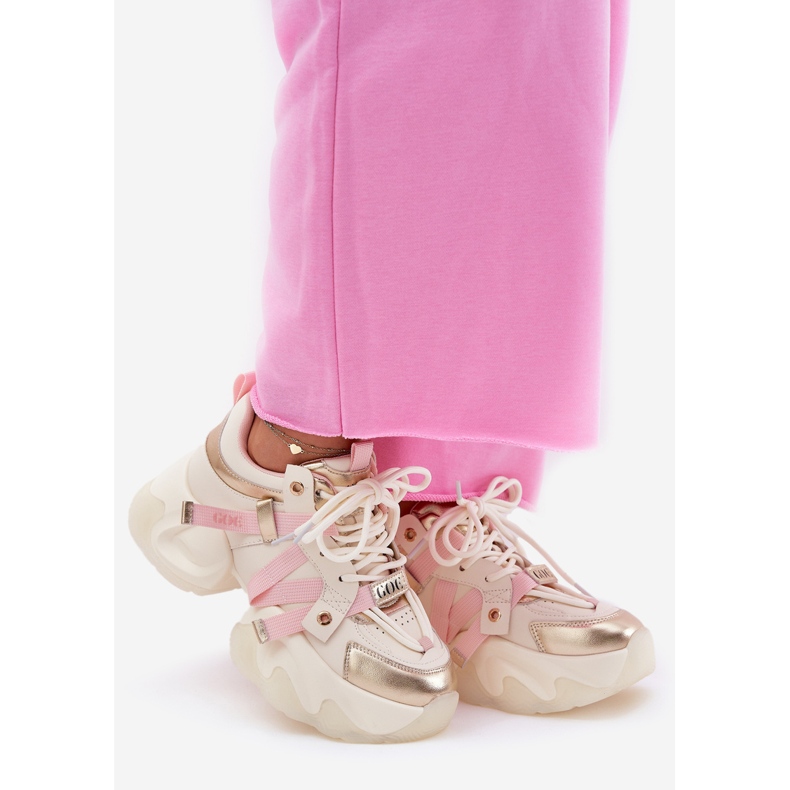 Ženske kožne tenisice na ogromnom potplatu goe rr2n4031 bež 1