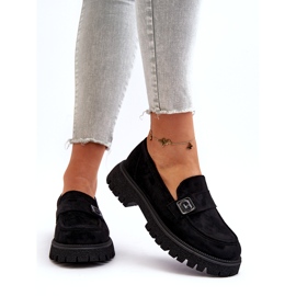 Vinceza Ženske eko-elendarne crne mokasine s ukrasnim remenom i kožnim umetkom crno 3