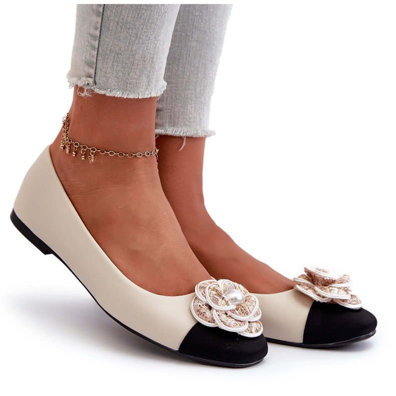 Seastar Ženske balerine eko kože s ukrasnom bisernom bež 5