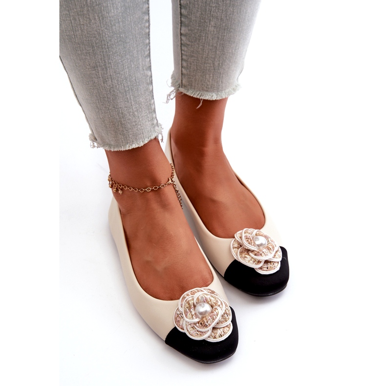 Seastar Ženske balerine eko kože s ukrasnom bisernom bež 3