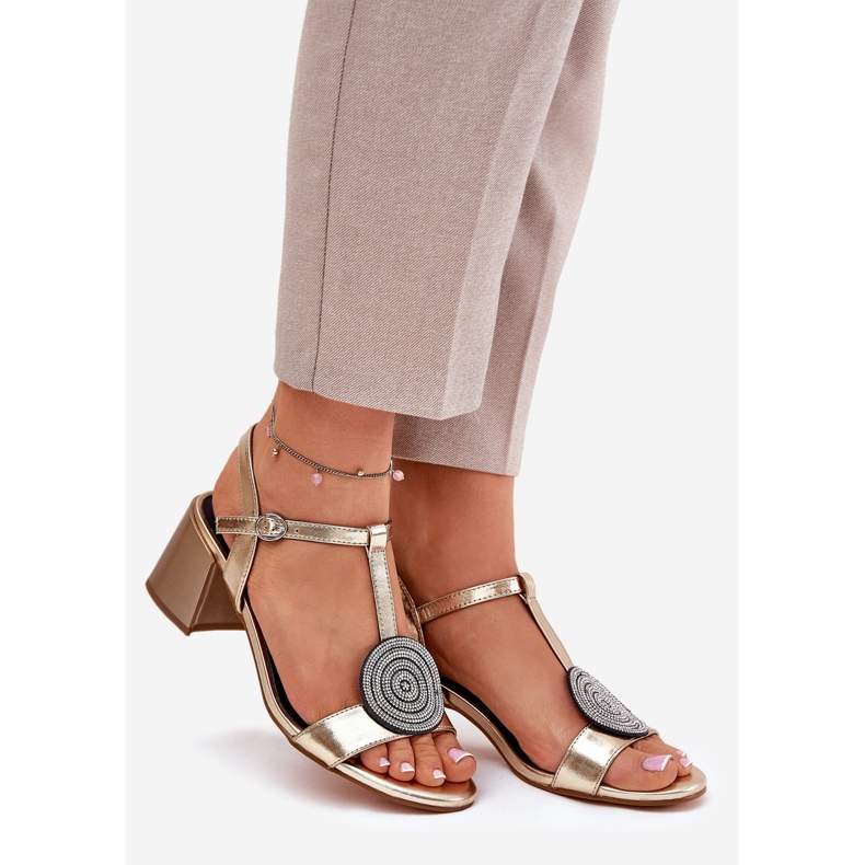 S.Barski Kožne sandale na posta s ukrasom JC51-842 zlato zlatni 1