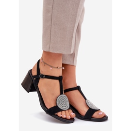 S.Barski Kožne sandale na poštu s ukrasom JC51-842 crno crna 1