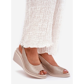 S.Barski Ženske kožne sandale na klinu S. Barski LR51-539 PLN zlatni 1