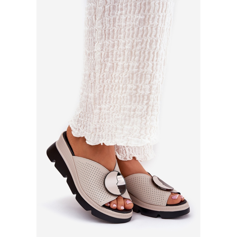 S.Barski Ženske kožne papuče s ukrasom S. Barskog LR51-662 bež 1