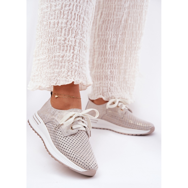 Kožna lagana ženska cipela na Artikeru 56C2113 Beige-Gold platforma bež 2