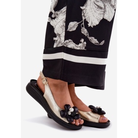 Jezzi Ženske sandale s ukrasnim zlatnim cvijetom 1