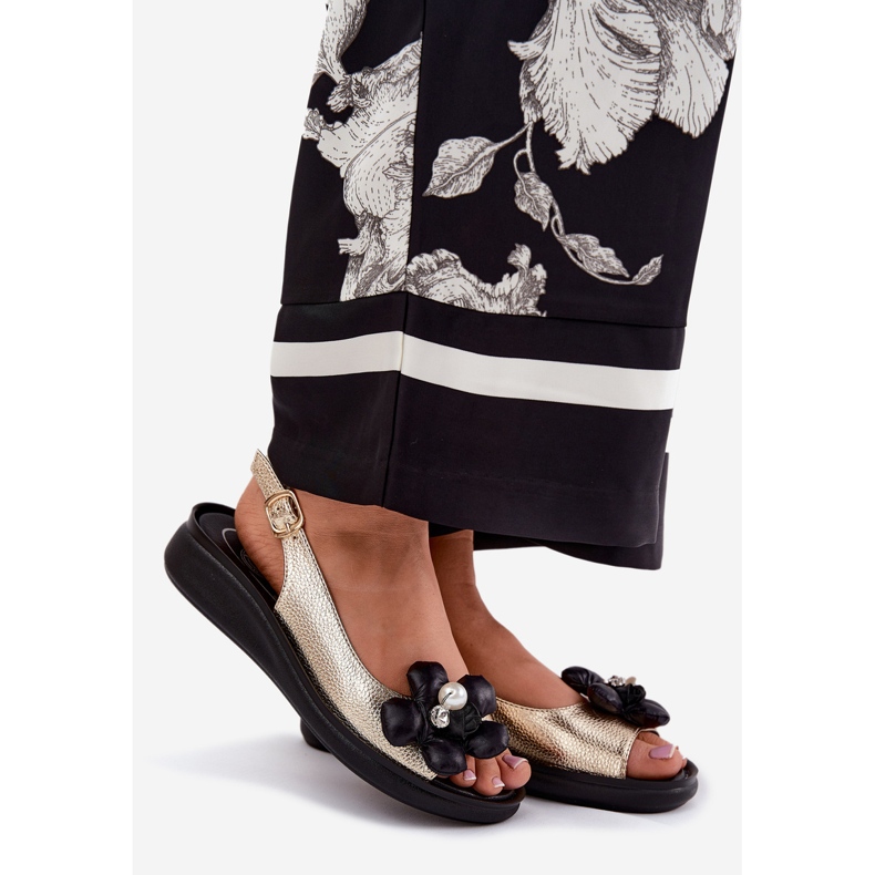 Jezzi Ženske sandale s ukrasnim zlatnim cvijetom 1