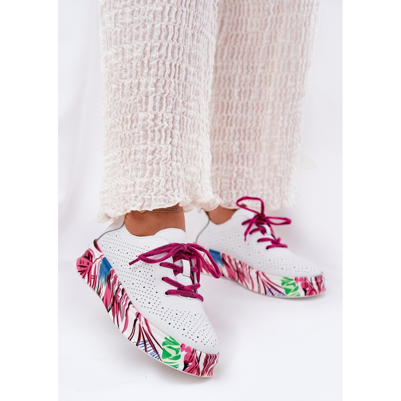 Ženske kožne tenisice na uzorci na bijeloj platformi Vinceza 88017 bijela 2