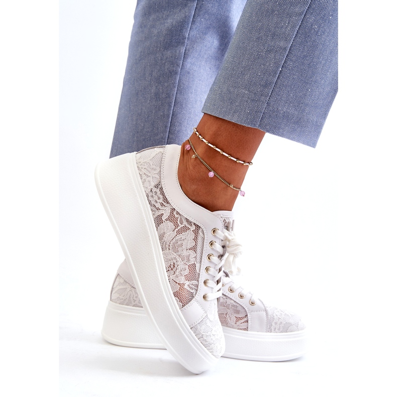 S.Barski Tenisice za ženske čipke na platformi S. Barski HY51-059 White bijela 3