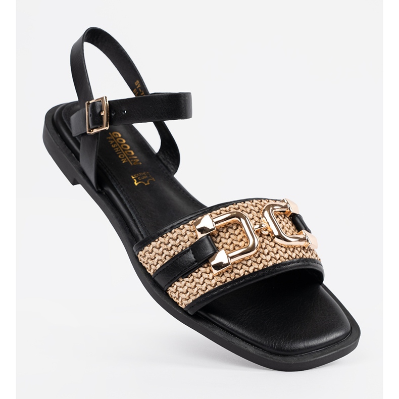 Goodin Crne sandale s kožnim uloškom crno 1