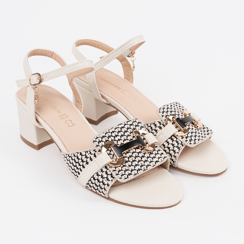 Goodin Bijele ženske sandale na srednjem postu bijela 1