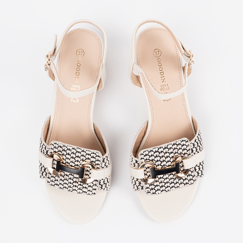 Goodin Bijele ženske sandale na srednjem postu bijela 2