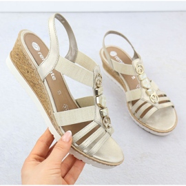 Remonte Ženske sandale na klinu s elastikom Golden Renovte R6264-91 zlatni 1