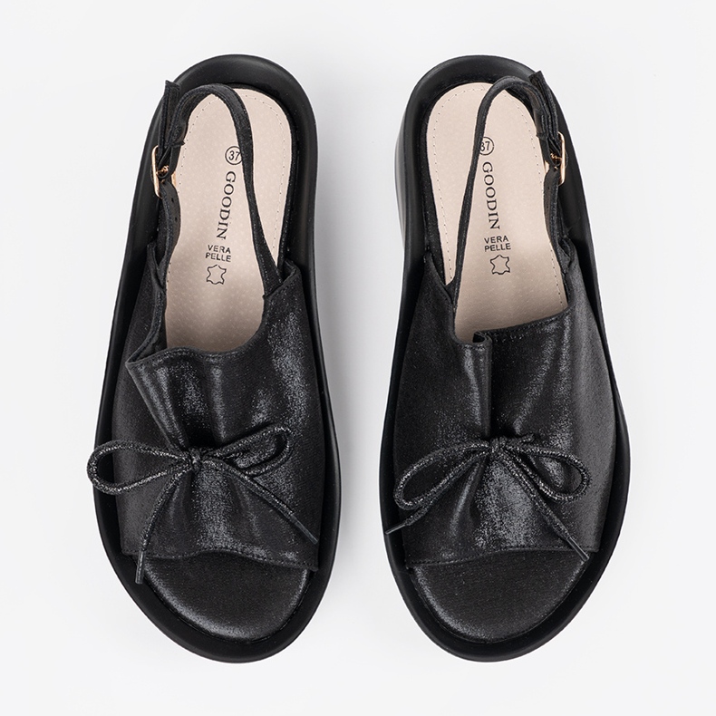 Goodin Crne klinove sandale s kožnim umetkom crna 1