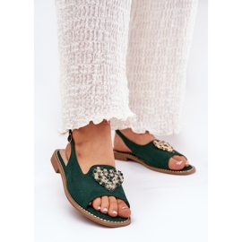 S.Barski Ženske sandale s ukrasnim srcem S. Barski KV27-018 Green zelena 2