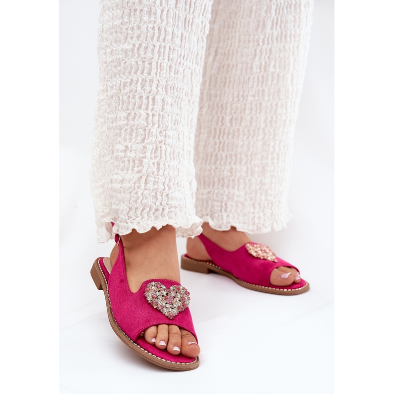 S.Barski Ženske sandale s ukrasnim srcem S. Barski KV27-018 Fuksja ružičasta 2