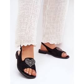 S.Barski Ženske sandale s ukrasnim srcem S. Barski KV27-018 Black crna 2