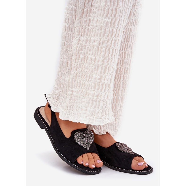 S.Barski Ženske sandale s ukrasnim srcem S. Barski KV27-018 Black crna 1