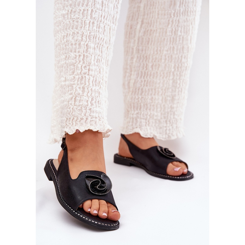 S.Barski Sjajne ženske sandale s ukrasom S. Barski KV51-006 crno 2