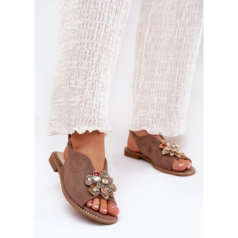 S.Barski Ženske sandale s ravnim petom s ukrasom S. barskih KV27-001 Dark bež 2