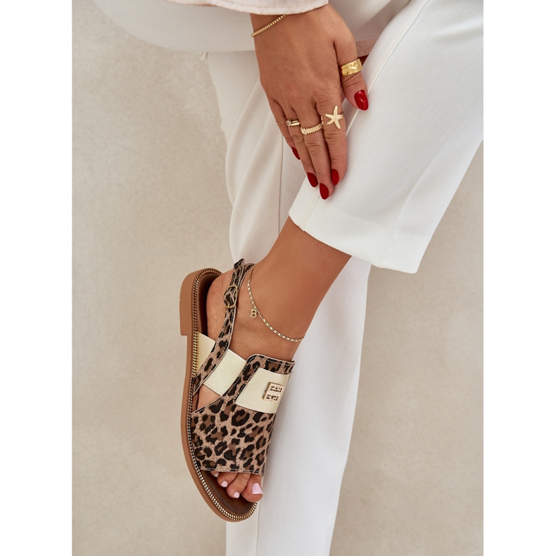 ZAZOO 40385 Ženske kožne sandale s leopard printom smeđe boje smeđa 3