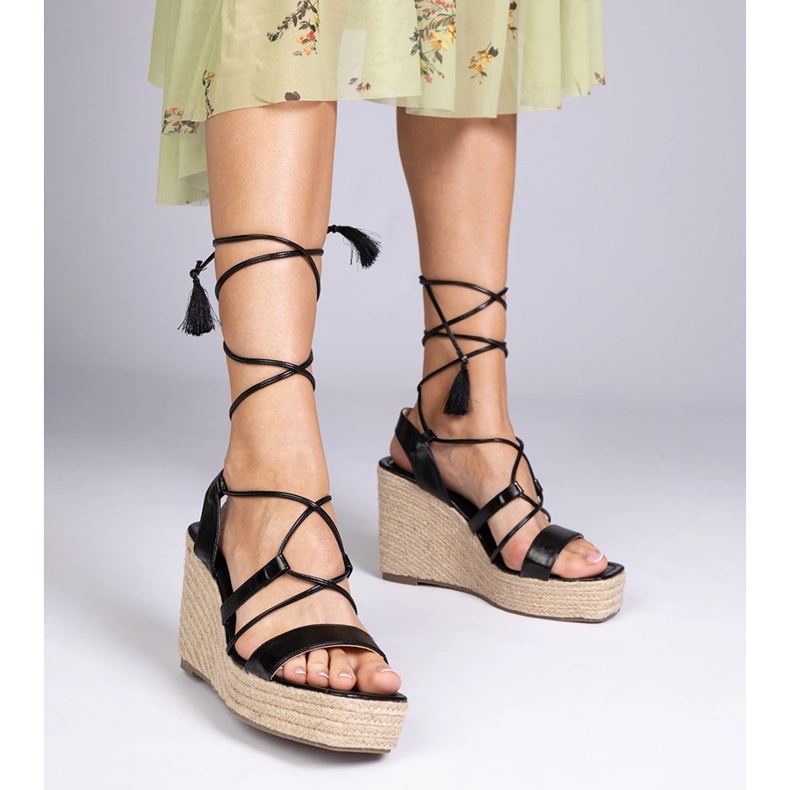 Crne sandale Espadrilles na klinu crno 1