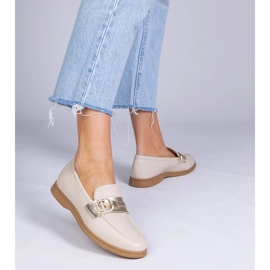 Beige Eco -leather Loafers s cirkonima bež 1