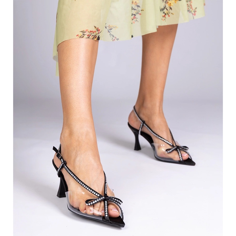 Crne prozirne sandale na pin s cirkonima crna 1