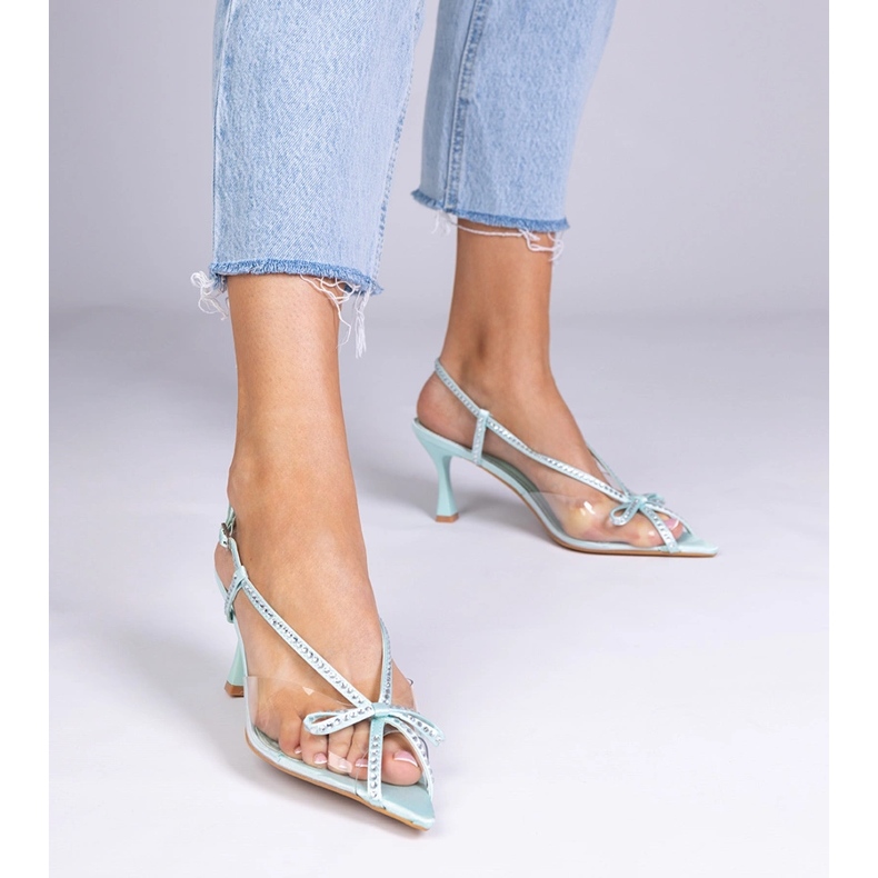 Zelene prozirne sandale na pin s cirkonima zelena 1