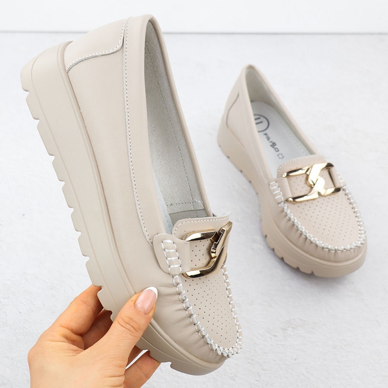 Kožni loaferi na gustom potplatu bež filippo 6827 1