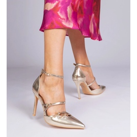 Zlatne pumpe na visokoj peti pričvršćene oko gležnja zlatna 1