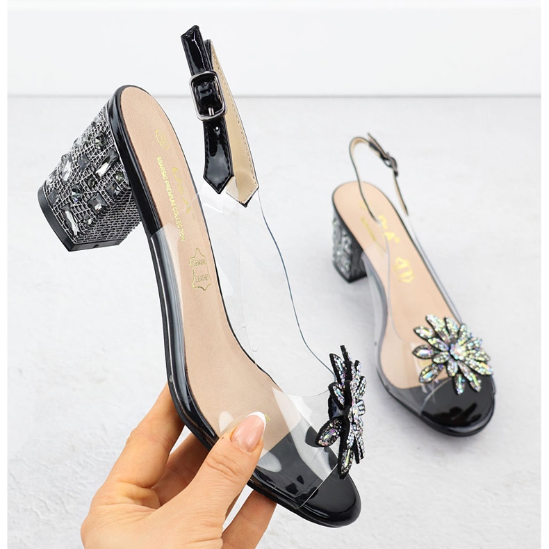 S.Barski Prozirne ženske sandale na stupu s cirkonima carne S. Barski MR51-002 crno 1