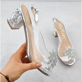 Transparentne ženske sandale na postu s cirkonima srebrnim S.Barski MR51-002 srebro 1