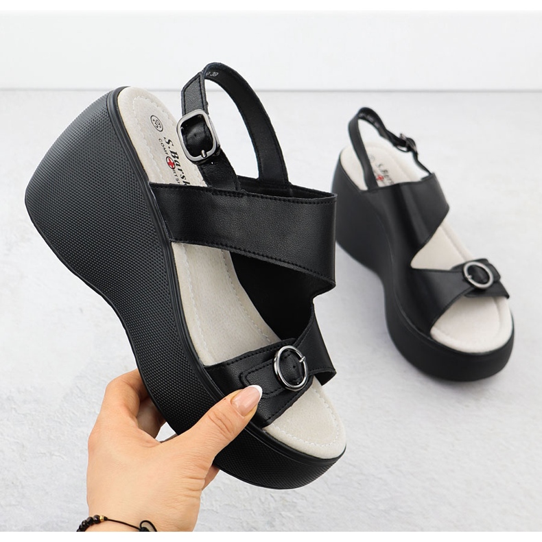 S.Barski Kožne klinove sandale crne S. barski LR51-540 crno 1