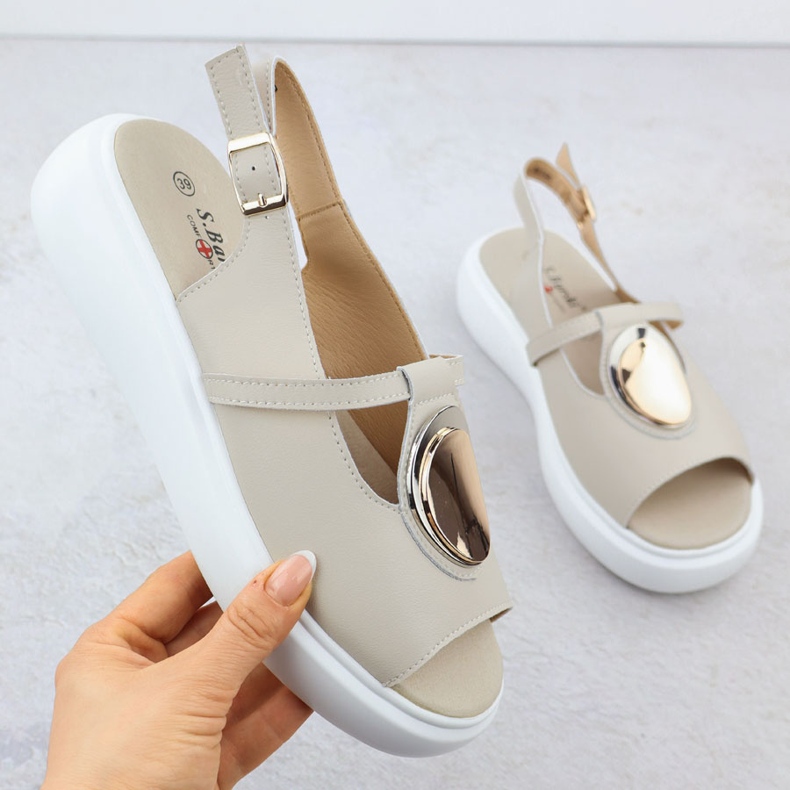Ženske kožne sandale na platformi beige S.Barski GR51-603 bež 1