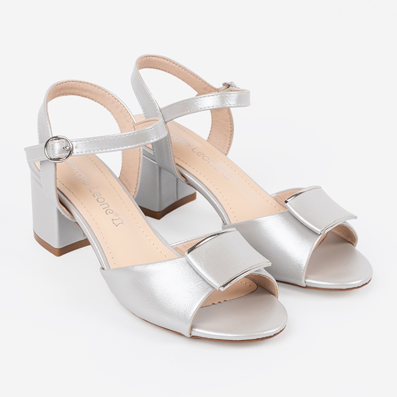 Sergio Leone Sandale na stupu žena s otvorenom srebrnom petom srebro 1