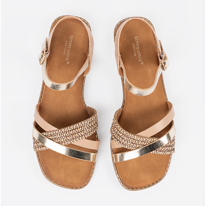 Zlatne ženske sandale na ravnom potplatu Sergio Leone zlatni 2