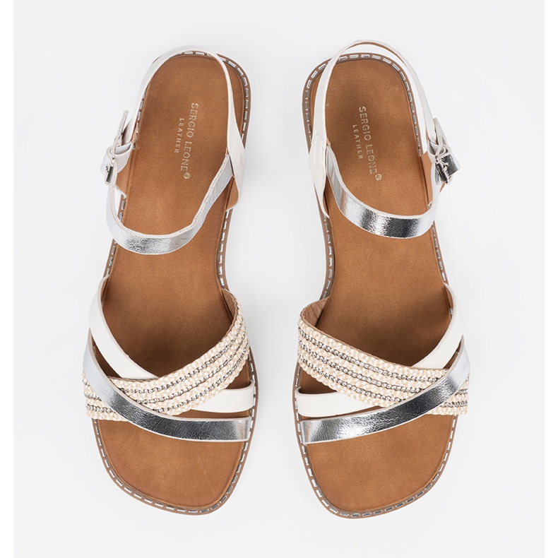 Bijele ženske sandale na ravnom potplatu Sergio Leone bijela 2