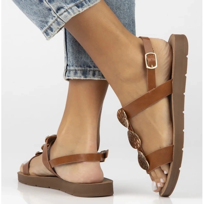 Filippo Ženske ravne kožne sandale Obacs DS6885/25 smeđa 2