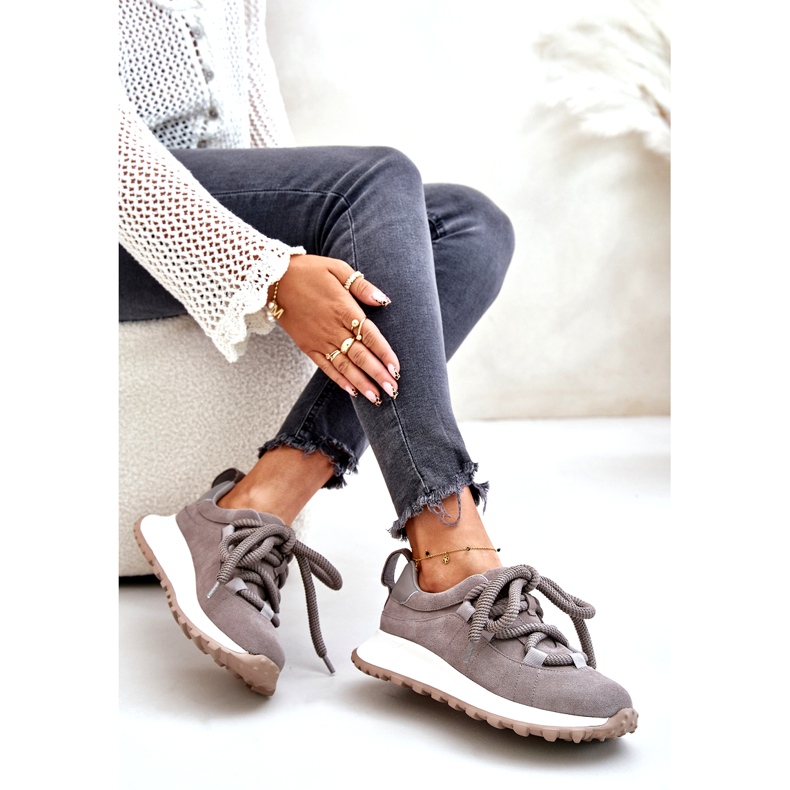 Ženske tenisice od brušene kože s debelim vezicama Artiker 54C1465 Siva 5